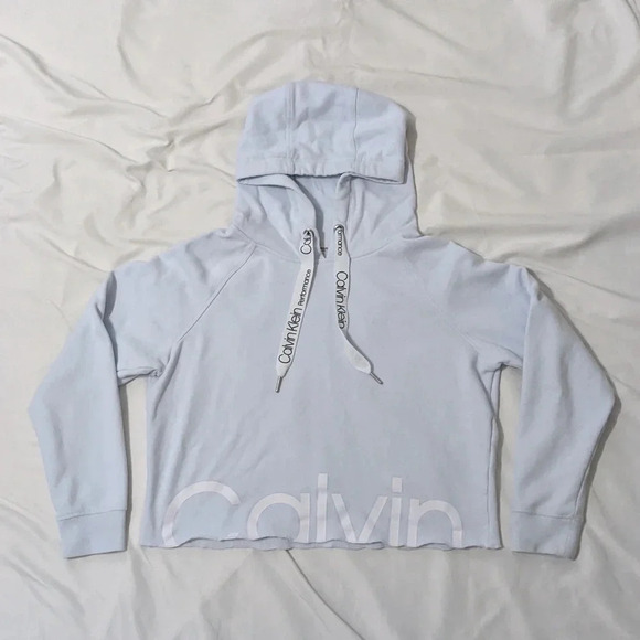 Calvin Klein Performance Cropped Hoodie, Color Baby Blue Size S/P - Picture 1 of 12